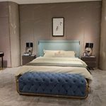 Mint Green Upholstered Bed with Textured Stitching & Modern Silhouette